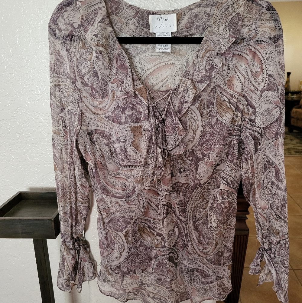 Women's Paisley Blouse - Purple and Cream By Vision Apparel